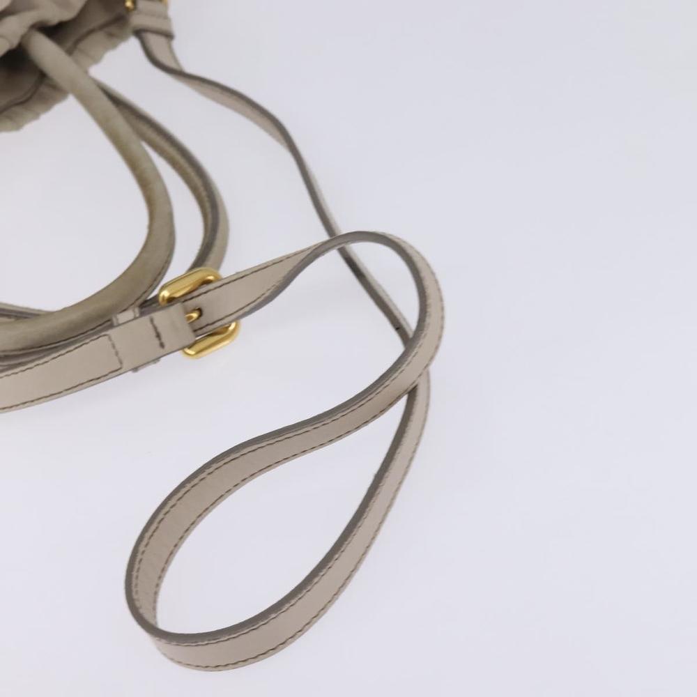 PRADA Gathered Hand Bag Leather 2way Beige Gold Auth BA5654 - Picture 9 of 16